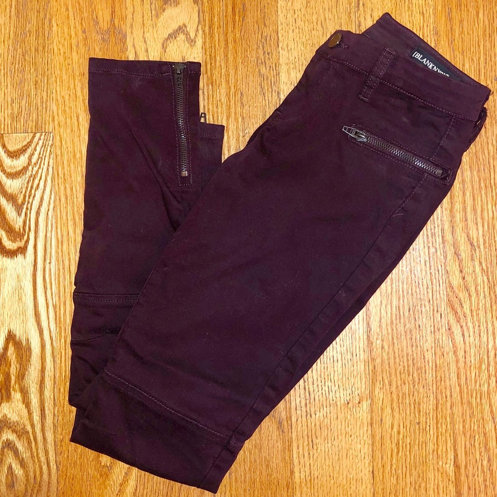 BlankNYC Skinny Zipper Jeans in Maroon